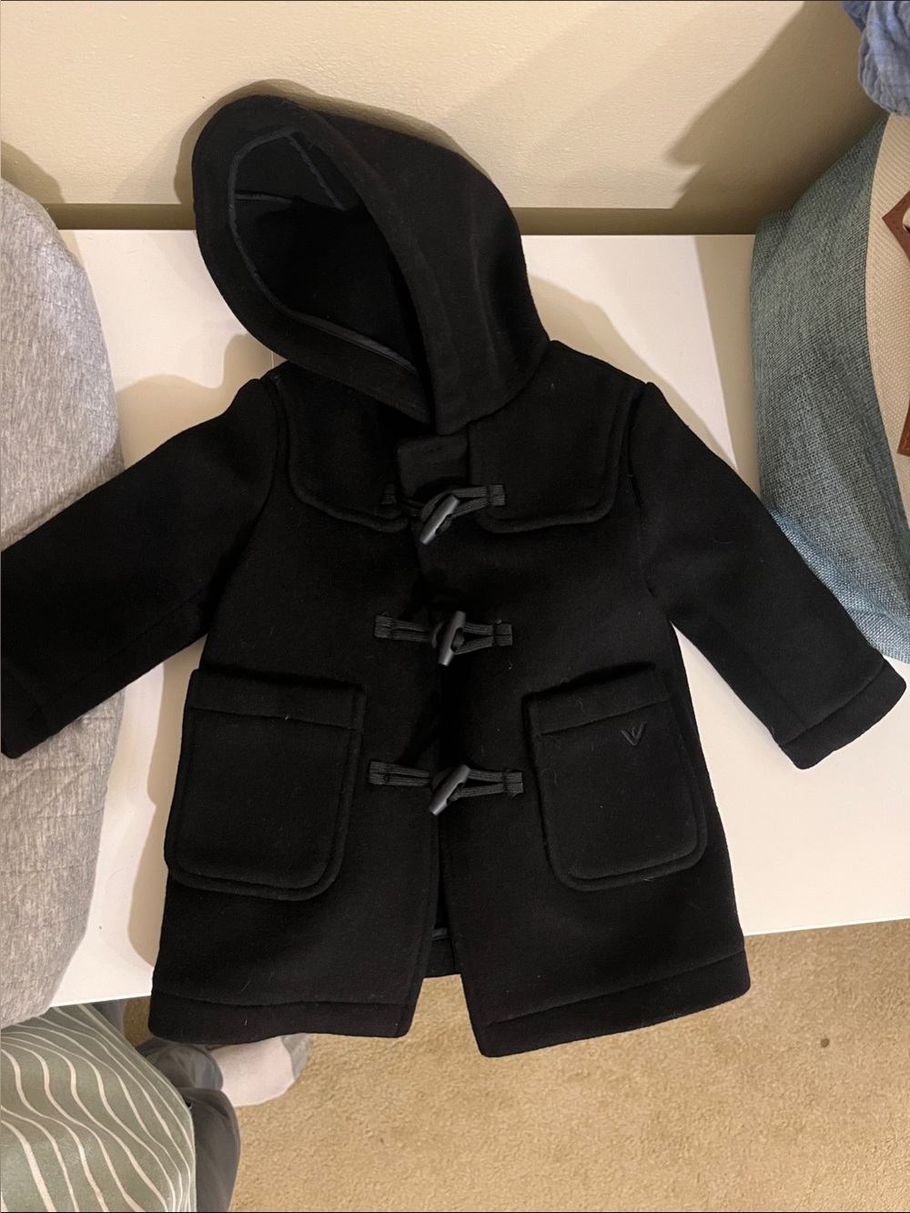 Emporio Armani Kids Black Hooded Pea Coat with Toggles